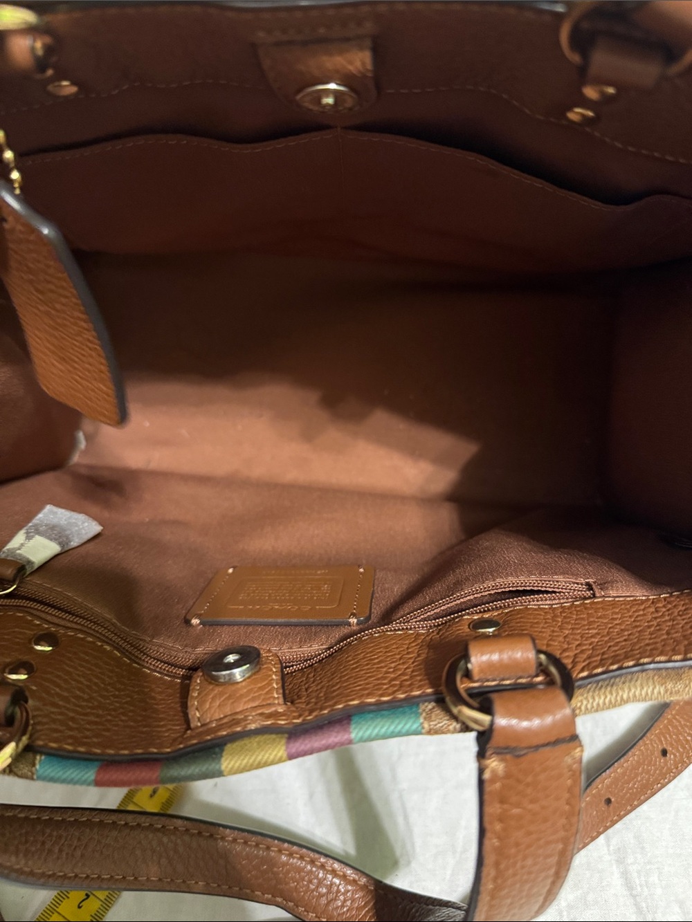 Coach Brown Signature Tote with Multicolor Center Stripe - Picture 6 of 9